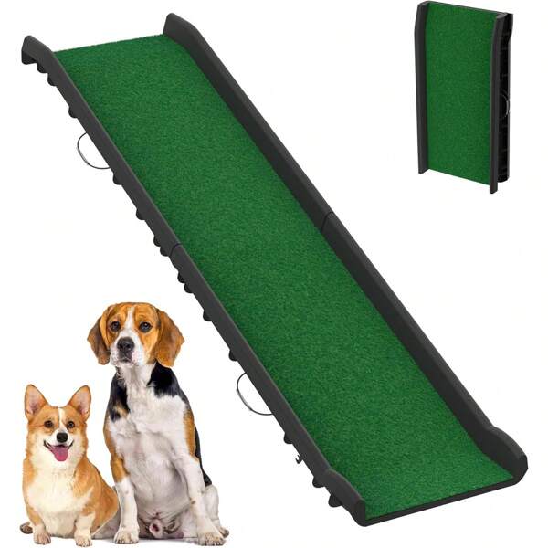 TRMLBE 156x40x9cm Hunderampen aus Kunststoff Klappbar Haustiere Sicherheitsrampen Anti-Rutsch Hundetreppen Einstiegshilfe Tragfähigkeit Max. 90KG Hunde Stufen für Auto Pool Wohnwagen