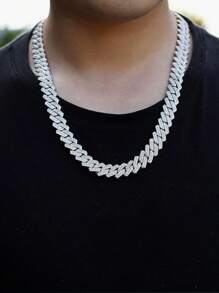 1pc 15mm Shiny Thick Chain Design, Rhinestone Inlaid Hip Hop Bracelet + Necklace Set, Suitable For Daily Wear And Party Decoration - Hip Hop Necklace Set - View 23