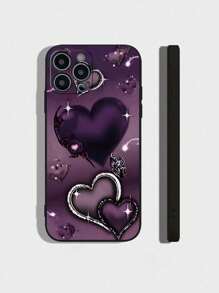 Funda de teléfono de TPU con diseño de corazón morado en forma de corazón para el Día de San Valentín (compatible con iPhone) - Cubierta protectora resistente a los arañazos con un elegante patrón en forma de corazón