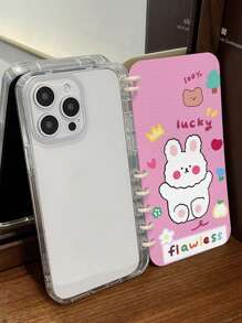 1pc Cute Pink Rabbit Pattern Flip Cover Phone Case, Notebook Style Anti-Slip Shock-Proof Protective Phone Cover Compatible With Iphone 11/12/13/14/15/16 Pro Max & Galaxy A05/A15/A25/A35/A53/A54/A55/S23/S24 Ultra Series