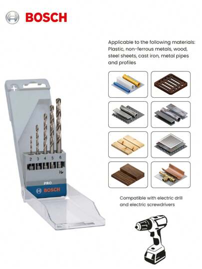 bosch Bosch PRO Metal HSS-G Hexagonal Twist Drill Bit Set - Bosch Professional Applicable Materials: Unalloyed Steel/Low Alloy Steel, Gray Cast Iron, Steel/Ferrous Metal, Copper, Zinc, Alloys, Tin, Aluminum, Plastics, Steel Sheets, Wood, Metal Pipes And Profiles