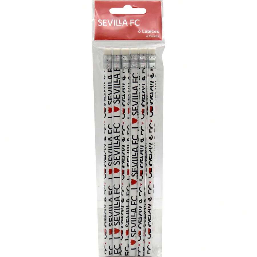 Sevilla FC Set Of 6 Sevilla Pencils With Eraser, Strong And Precise Pencils With Integrated Eraser - Set Of 6 Sevilla Pencils With Eraser, Back To School - Multicolor - View 1