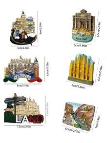 1pc Resin Magnetic Fridge Magnet, Souvenir Of European Travel Scenery In Milan And Venice - Multicolor - View 4