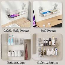 1pc Shower Caddy With Strong Suction Cups, Wall-Mounted Bathroom Organizer, No Drilling Required, Removable Shower Shelf, White And Clear Slim Design, Bathroom Storage Rack For Toiletries, Shower Essentials, Washroom Storage