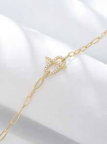 1pc S925 Sterling Silver Geometric Circular Chain & Zirconia Bracelet, Minimalist Design Chic Jewelry For Women - Yellow Gold - View 3