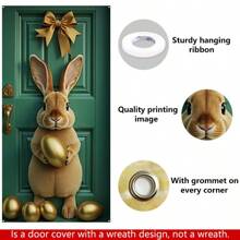 1pc Easter Door Banner, Adorable Easter Bunny And Egg Print Design, High-Quality Polyester Material, Easter Party Home Decor