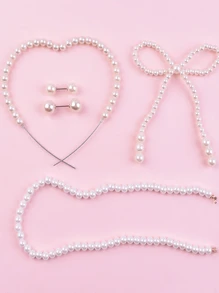 1pc Pearl Bow Cake Decoration Set Pearl Chain Cake Decoration Pink Ribbon Bow Artificial Bulk Used For Wedding Bridal Gift Party Birthday Party Decoration Supplies
