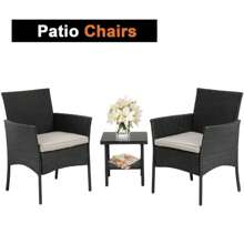 Patio Furniture Sets 3 Pieces Outdoor Bistro Set Rattan Chairs Wicker Set - Black - View 1