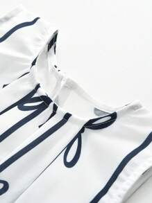 Young Girls 2Pcs Bow Print Tank Top&Trousers Set For Summer - Black - View 4