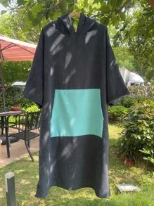 1pc Solid Color Super Absorbent Microfiber Bath Towel Cape, Quick Drying, Warm Hooded Beach Towel For Adults Men Women, Indoor Outdoor Use Summer Wedding Home Bathroom Decor Beach Wear Back To School