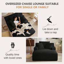 LUCKHAO 49.2" Oversized Chaise Lounge Chair, Comfy Corduroy Fabric Single Sofa Chair, Upholstered Reading Lounge Chair With Pillows For Living Room Or Bedroom, Frameless Design, Dark Grey - 黑色 - 查看 5