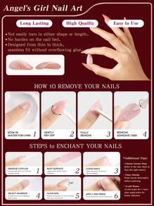 24 stuks/set witte Franse amandel pers op nagels tip 3D roze strik & bloem met parel ontwerp acryl nagels volledige dekking nepnagels, bevat 1 stuk gelei lijm en 1 stuk nagelvijl, geschikte geschenken voor vrouwen en meisjes