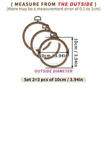 3pcs Brown Vintage Palace Style Faux Wood Grain Design Handmade DIY Embroidery Hoops, Cross Stitch Frames Made Of High-Quality ABS & PVC, Shatterproof With Metal Hanging Hooks, Available In 7 Sizes, Can Also Be Used As Photo Frame Decor - Brown - View 17