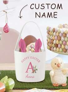 1 stuk aangepaste tas met konijnenoren, gepersonaliseerde paasmand, paasemmer met naam, monogram paastas, aangepaste naammand, konijnentas, cadeaus voor kinderen, ideeën voor paasmanden, praktisch, kleurrijk, grappig, kawaii, cartoon, aangepast, gepersonaliseerd, uniek, aangepast, vriendin, vriend, familie, vrienden