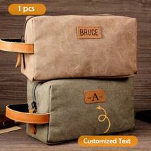 1pc Customized Canvas Men's Toiletry Bag, Personalized Travel Bag, Customized Men's Grooming Bag (With Name), Groomsman Gift, Men's Toiletry Bag, Toiletry Bag, Valentine's Day Gift, Christmas Gift, Personalized Gift, Men's Toiletry Bag, Men's Travel Shaving Bag, Hanging Toiletry Organizer Bag, Back To School Toiletry Bag, Back To School Essential, Back To School Season Gift - Multicolor - View 12