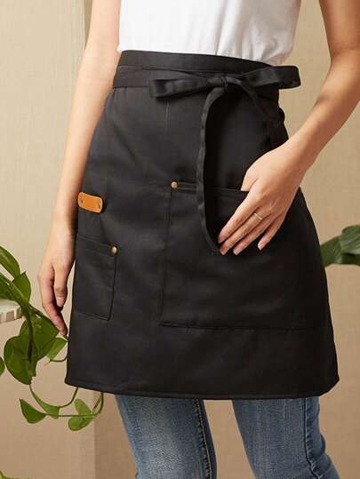 1件可调节成人男女通用围裙，带口袋，适用于餐厅、厨师、服务员、美甲店、理发店、户外露营、野餐、烹饪等场合，腰部长度半身围裙，男女皆宜。