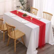 优雅的珍珠桌旗 - 透明白色网布搭配珍珠点缀 - 非常适合婚礼、派对和家居装饰 - 黑色 - 查看 9