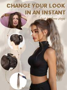 Hair Extensions Claw Ponytail Extension Ombre Brown Hair Extensions Curly Hair Extensions Wavy Hair Extensions Heat Resistant Ponytail Fake Hair For Women Daily Party 28Inch