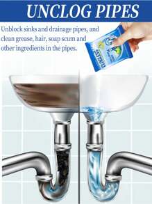 Polvo desbloqueador de drenajes - Desodoriza, desatasca, limpia y mantiene de manera efectiva los drenajes y lavabos de la cocina, inodoro y baño