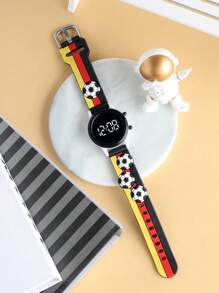 1 pièce de bracelet électronique rond à DEL mignon avec motif de dinosaure de football garçon-fille, convenant pour 1 pièce port quotidien et en cadeau pour les enfants.