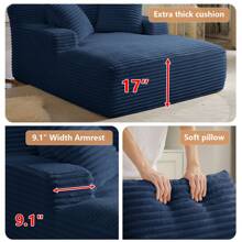 LUCKHAO 49.2" Oversized Chaise Lounge Chair, Comfy Corduroy Fabric Single Sofa Chair, Upholstered Reading Lounge Chair With Pillows For Living Room Or Bedroom, Frameless Design, Dark Grey - 藏蓝色 - 查看 4