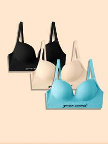 Set de 3 sujetadores inalámbricos con efecto push-up, ropa interior minimalista y transpirable de uso casual para mujeres