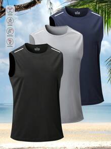 Set de 3 camisetas sin mangas ligeras y transpirables para hombre, para deportes, fitness, culturismo, correr, entrenamiento matutino y vespertino