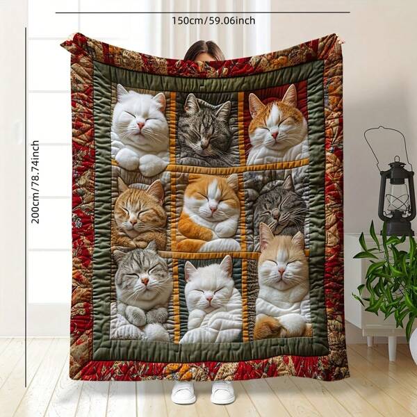 Manta de felpa suave para amantes de los gatos - Perfecta para siestas en el sofá, descansos en la oficina y decoración navideña, Regalo para todo el año para novia, pareja, familia