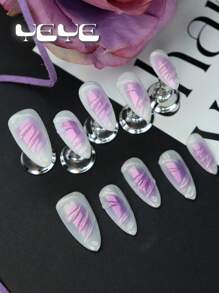 Y2K Elevate Your Style With 10pcs Almond Handmade Elegant Mermaid Romantic Light Purple Boho Full Cover Fake Nails Set Korea Style Gradient Purple Vanity 3d Three-Dimensional Decoration Shell Line Elegant Full Coverage Acrylic Press On Nails Kit For Women And Girls Daily & 1pc Mini Nail File & 1 Sheet Adhesive Tabs