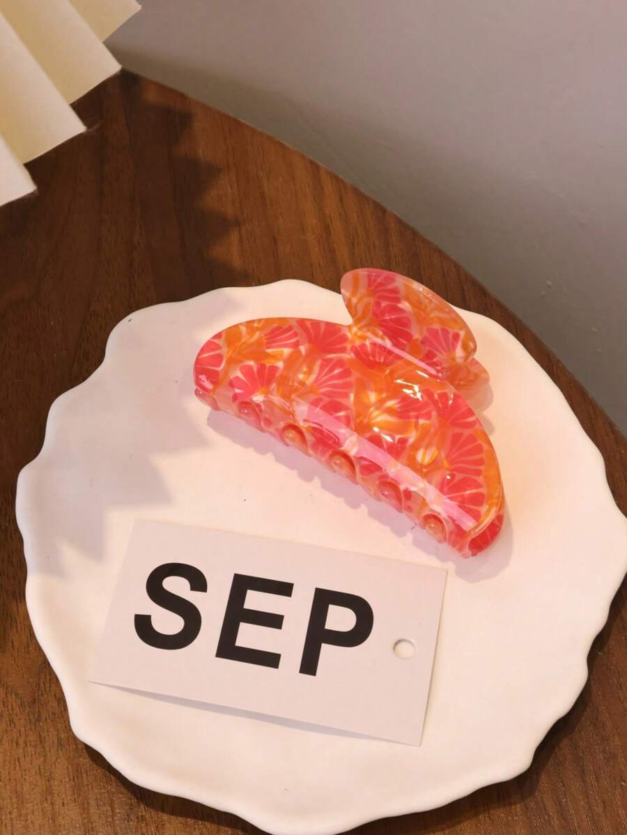 1个复古花卉发爪夹，优雅印花发爪夹，适用于盘发，发夹，发卡，发饰，发夹，发抓夹，发爪夹，秋冬季女士度假装扮配饰，女士花朵发夹 - 彩色 - 查看 1