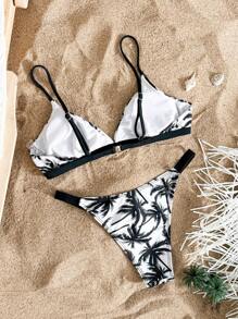 Traje de baño con estampado de árbol de coco sexy para mujer, set de traje de baño para playa y vacaciones, para el verano