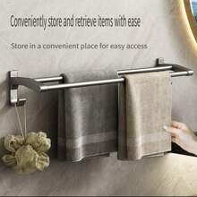 Handtuchhalter, nicht perforierter Badezimmer Wandmontage Aufbewahrungsregal, Badezimmer Handtuchhalter mit doppelter Stange, Badezimmer Aufbewahrungsregal