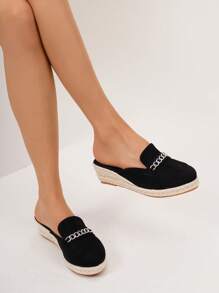 Women's Comfortable Non-Slip Apricot Jute Rope Black Platform Wedge Sandals, Spring & Summer Resort Wear - Black - View 5