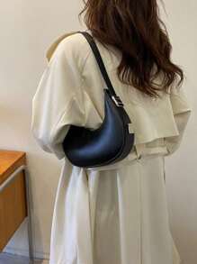 Women Solid Color Minimalist Hobo Bag New Solid Color Leisure Texture Fashion Shoulder Bag Underarm Bag Crescent Bag