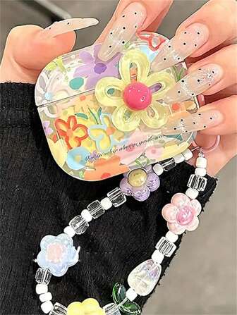 可爱彩色花朵耳机盒 兼容 1 2 3 Pro 2 耳机保护壳 带免费挂链