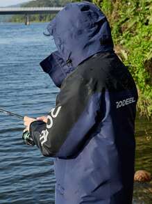 RODEEL Men's Waterproof & Windproof Jacket Windbreaker With Foldaway Hood For Outdoor Events Fishing & Daily Wear - Blue - View 7