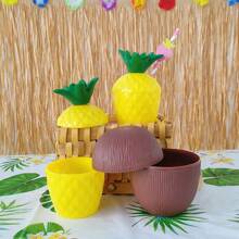 LINGXUE 1 Stück 500ml Hawaii Tropisch Ananas Kokos Becher, 12,5cm Mini Kunststoff Ananas Kokos Becher, fruchtförmiger Saftbecher, Hawaii Sommer Strand Pool Party Dekoration