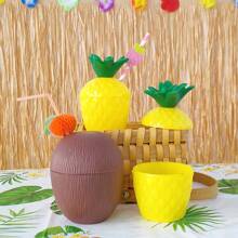 LINGXUE 1 Stück 500ml Hawaii Tropisch Ananas Kokos Becher, 12,5cm Mini Kunststoff Ananas Kokos Becher, fruchtförmiger Saftbecher, Hawaii Sommer Strand Pool Party Dekoration