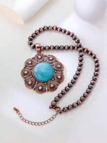 1 对西部牛仔风格夸张向日葵绿松石吊坠项链/毛衣链女士款