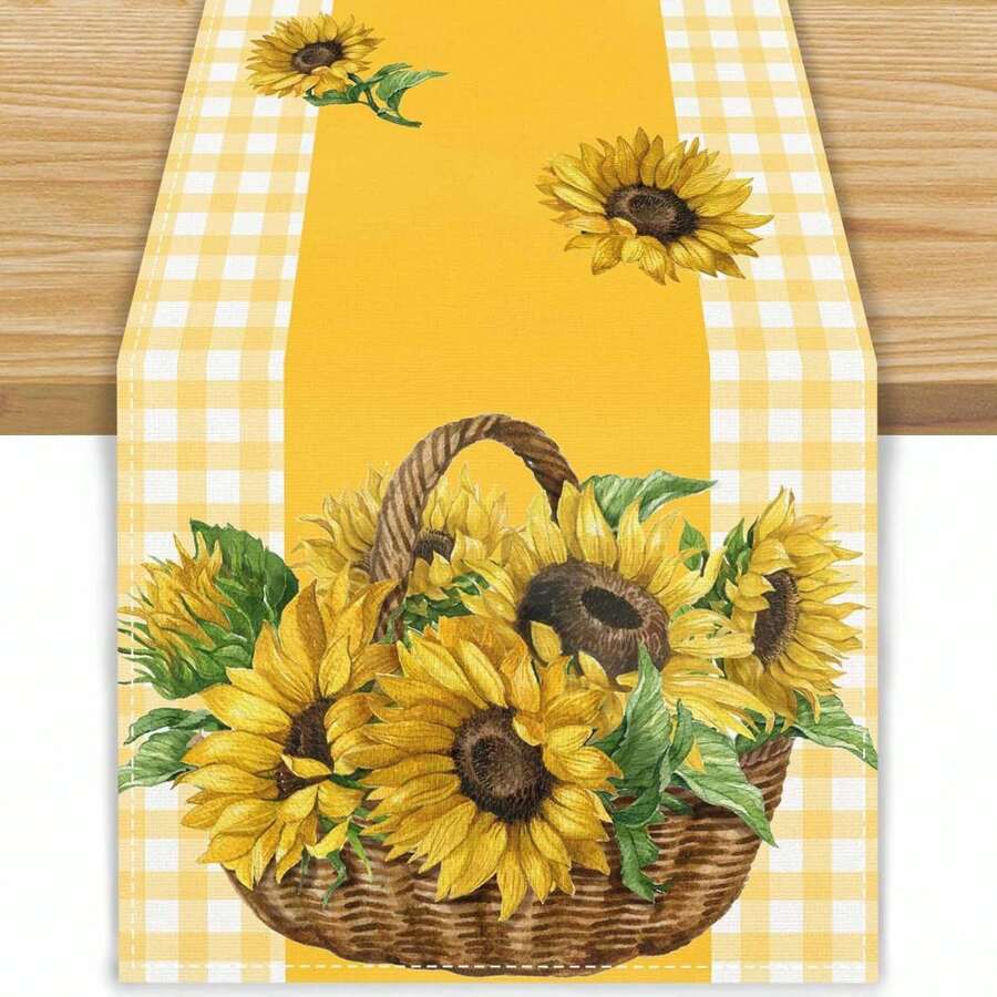 1 PIEZA Camino de mesa de primavera con diseño de girasol, otoño, mantel de granja, soleado, decoración de granja de primavera, verano y otoño para el hogar y la cocina