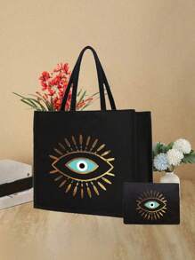 Set de bolso tipo tote con estampado de ojo maligno: Bolso tote para mujer con un neceser a juego, bolso grande de gran capacidad y sencillo, bolso de mano casual y portátil, bolso de compras multifuncional, neceser de viaje, apto para bodas, trabajo, desplazamientos, cumpleaños, vacaciones, playa, vuelta al colegio, uso diario, es un regalo ideal para mujeres, madres, profesores, amigos, damas de honor, estudiantes, regalo del Día del Maestro, regalo del Día de la Madre, el regalo perfecto para familiares y amigos