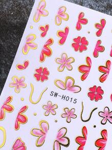 4片装春夏彩色花朵美甲贴纸 粉色花朵DIY美甲设计 3D自粘贴纸 适用于亚克力指甲 美甲装饰 美甲用品 - 彩色 - 查看 10