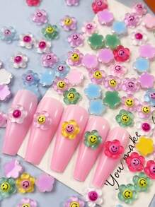 50pcs/Pack Multi-Color Resin Flower Nail Art Stickers, Blooming Sunflower, Transparent Petals, Japanese Wedding Design, Women's Nail Art DIY, Nail Art Decorations, Nail Art Supplies, Nail Jewelry Nails - Multicolor - View 1
