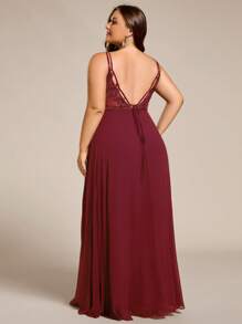 EVERPRETTY Plus Size Deep V-Neck Backless Bridesmaid Dress, Wine Red - Burgundy - View 6