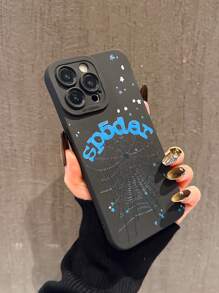 1pc Blue Star Spider Web Shockproof Phone Case Compatible With IPhone 16/16Pro/16Plus/16ProMax 15/15Pro/15ProMax/14/14Pro/13/11/XR, A55 5G, A23, S24+, S22Ultra, S24, A14, A50 Etc. Soft Protective Cover Waterproof Anti-Fall Scratch Resistant - Black - View 3