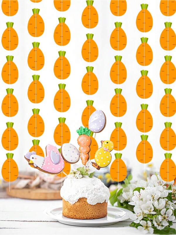 12 piezas Decoración de escena de fiesta transfronteriza con tema de Pascua, tiras colgantes para coser zanahorias