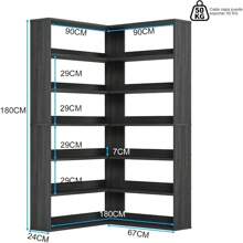 SIMPLE HOGAR Librero,Librero Organizador de 7 Capas,Esquinero de 7 Capas Dimensiones: 90*90*180CM,Libreros de Madera Fáciles de Montar,Librero Esquinero Apto para Salón,Estudio o Dormitorio(Gris) - Gris - Ver 2