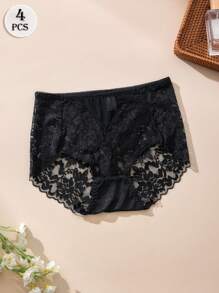 4PCS seksowna koronkowa bielizna modna damska trójkątna majtki dopasowane oddychające majtki wiosenne i letnie swobodne majtki jednolity kolor domowa damska bielizna średni stan elastyczne majtki dla kobiet czarne białe czerwone majtki