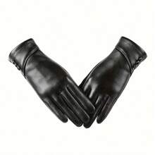 Guantes de cuero para pantallaáctil para mujer con forro polar suave, perfectos para un calor elegante en los fines de semana informales - Caqui - Ver 4