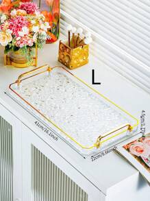 1 Piece, Luxury Acrylic Rectangular Tray With Handle, PET Material, Water Ripple Design, Perfect For Holidays And All Seasons, Perfect For Cakes, Snacks, Drinks, Etc